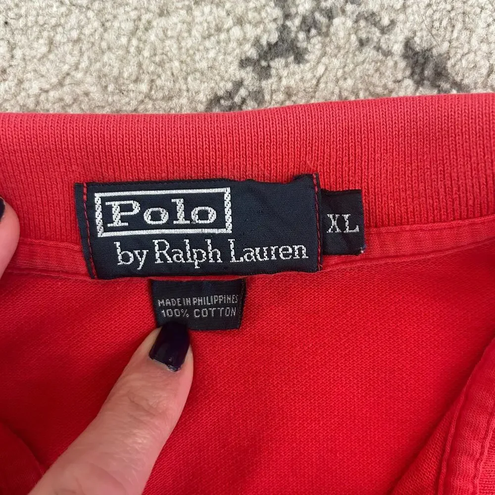 Polo Ralph Lauren Red polo shirt Old Color fade Retro classic style Preppy Y2K - Picture 4 of 9